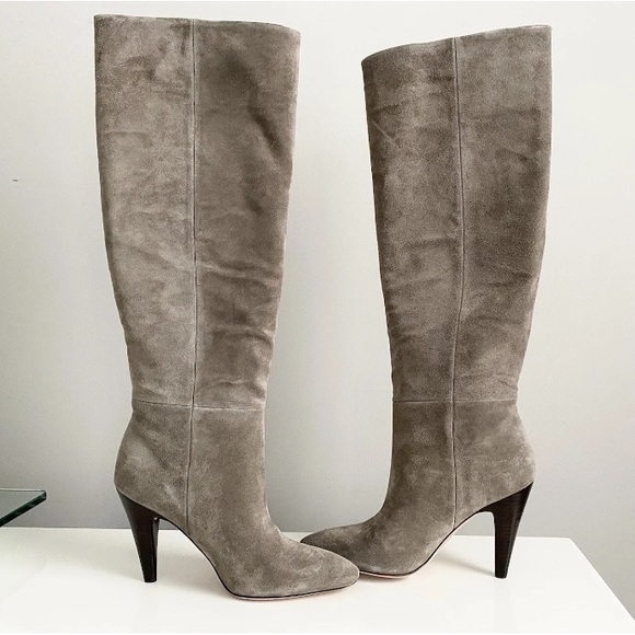 $695 Veronica Beard Sanzi Slouch Taupe Suede Leather Tall Knee High Boots Sz 6.5 - Picture 6 of 16